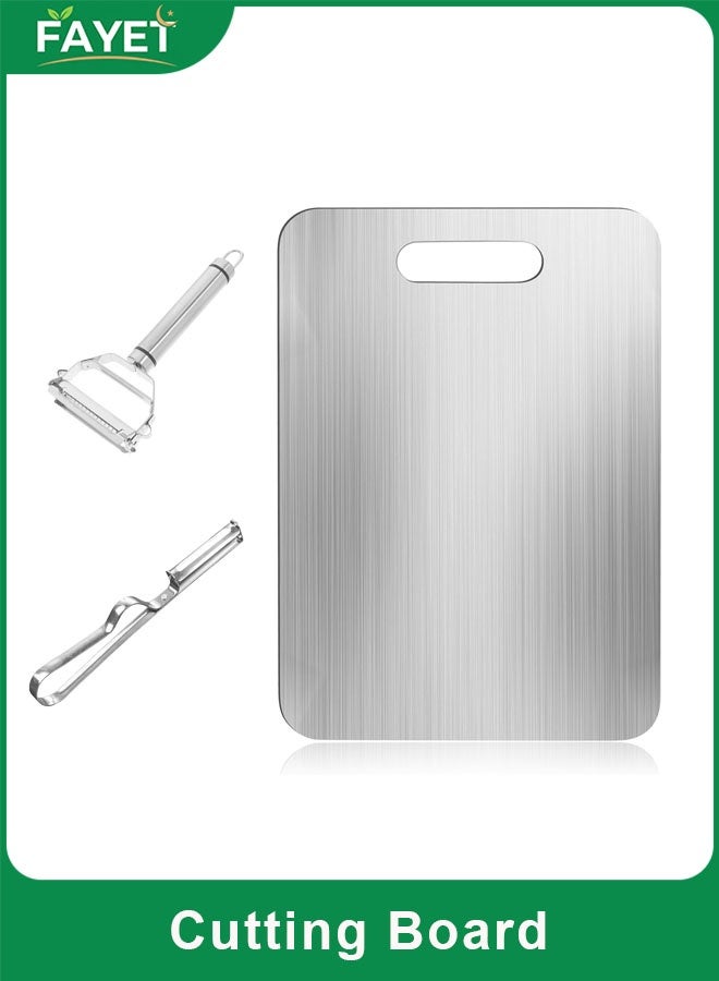 FAYET Stainless Steel Cutting Board 304, Double Sided Dishwasher Safe Chopping Board for Meat, Vegetables, Fruits, and Kitchen Prep, Heavy-Duty, Knife-Friendly, Multi-Purpose - Image 1